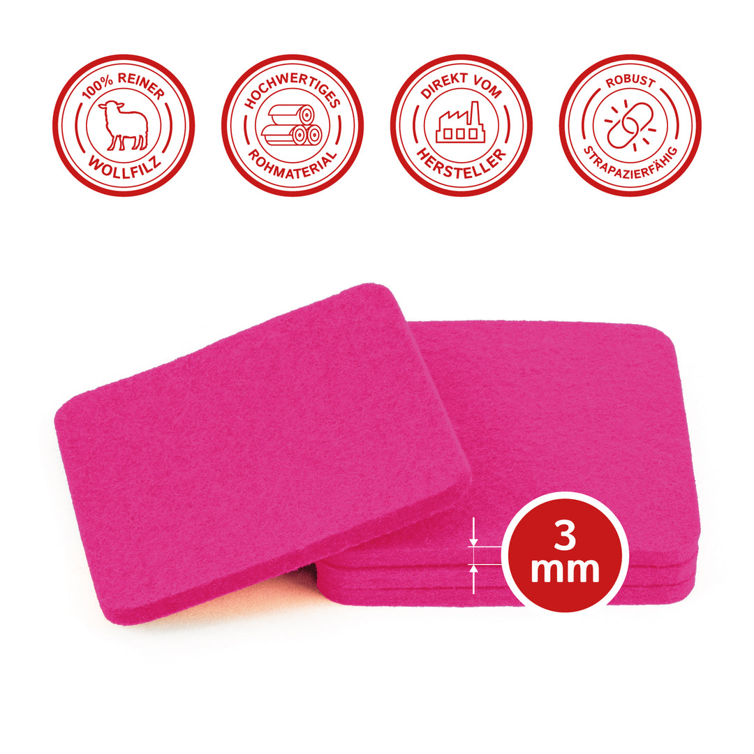 Sous-verres à bière en feutre, coins arrondis, 9 x 9 cm, épaisseur 3 mm, lot de 4