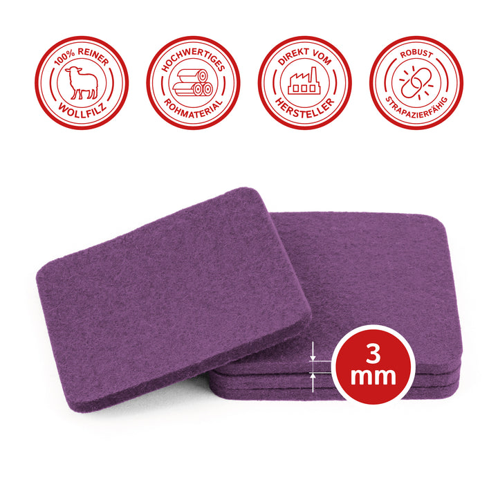 Sous-verres à bière en feutre, coins arrondis, 9 x 9 cm, épaisseur 3 mm, lot de 4