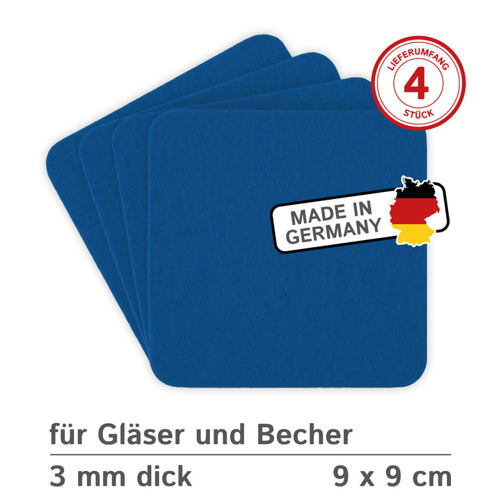 Filz Glasuntersetzer in enzianblau 4 Stück 3mm dick 9x9cm