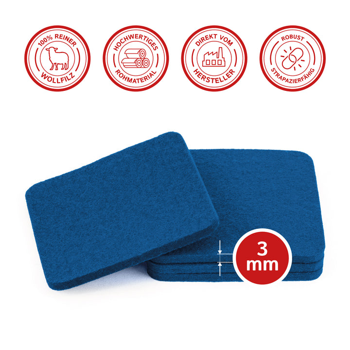 Filz Glasuntersetzer in enzianblau 4 Stück 3mm dick 9x9cm
