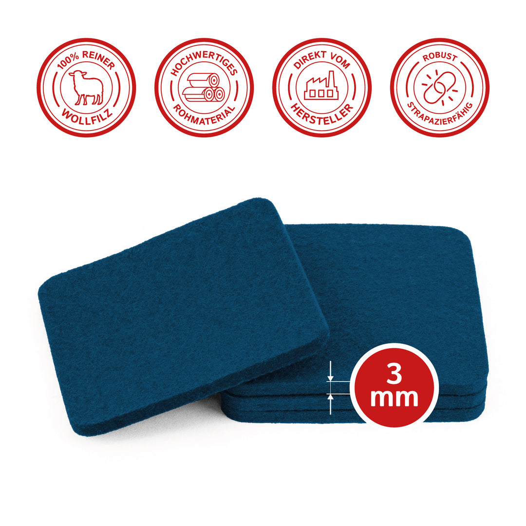 Filz Glasuntersetzer in blau 4 Stück 3mm dick 9x9cm