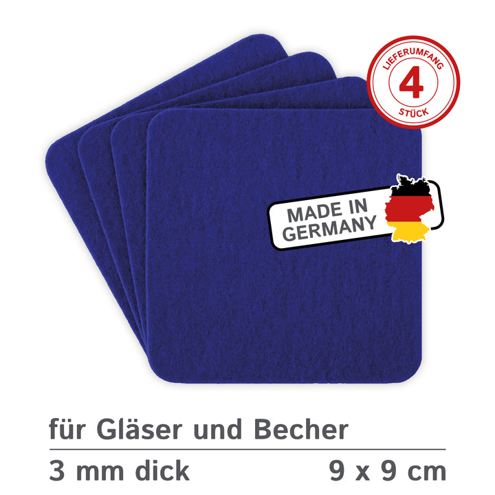 Filz Glasuntersetzer in nachtblau 4 Stück 3mm dick 9x9cm