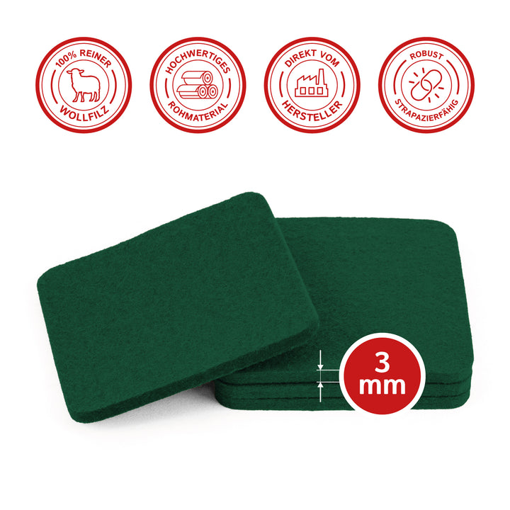 Filz Glasuntersetzer in dunkelgrün 4 Stück 3mm dick 9x9cm