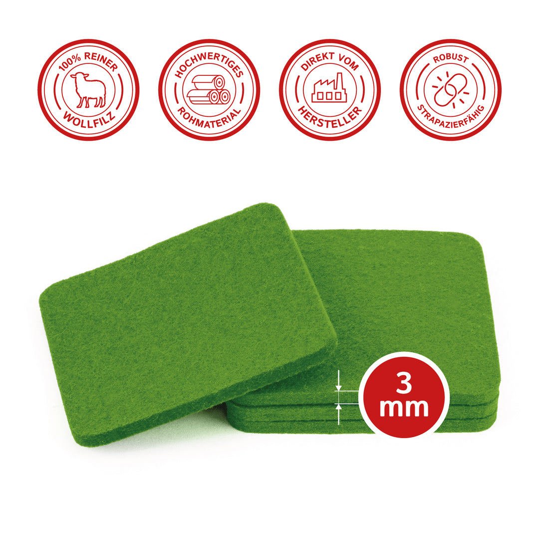 Filz Glasuntersetzer in hellgrün 4 Stück 3mm dick 9x9cm