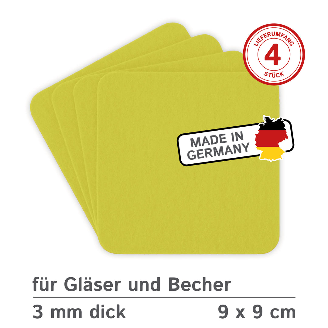 Filz Glasuntersetzer in hellgrün 4 Stück 3mm dick 9x9cm
