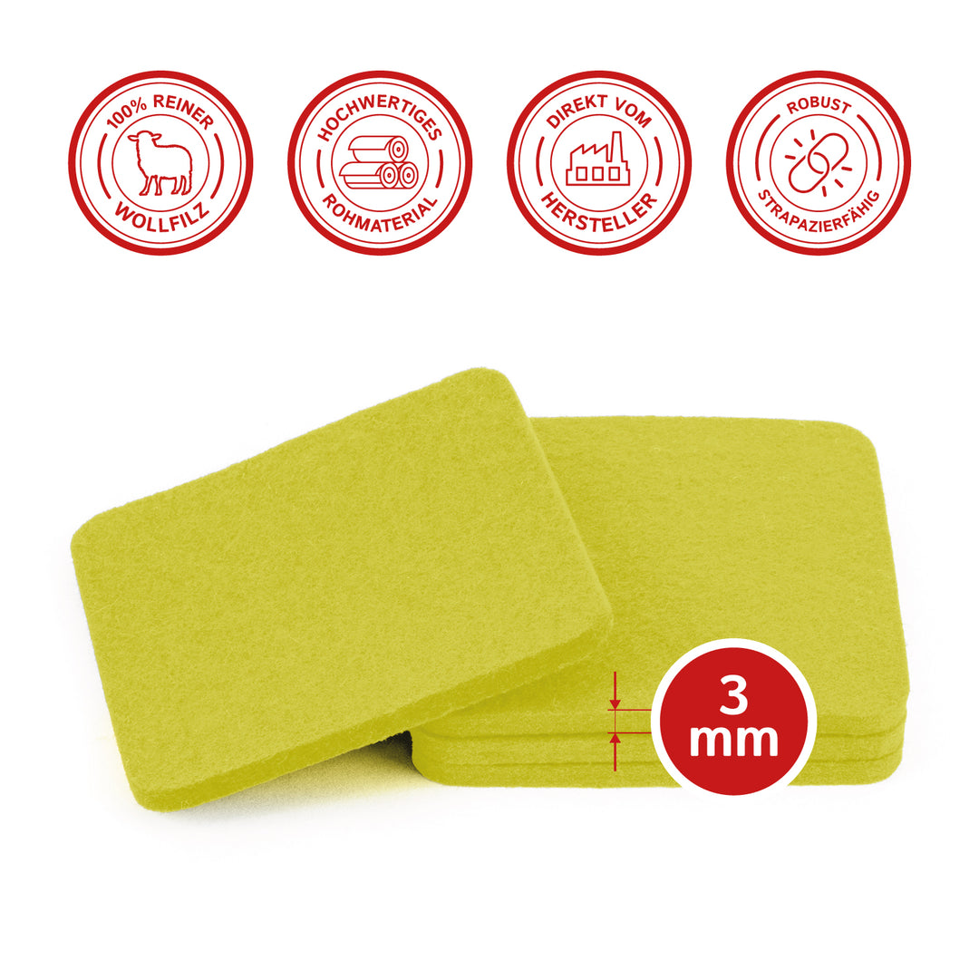 Filz Glasuntersetzer in hellgrün 4 Stück 3mm dick 9x9cm