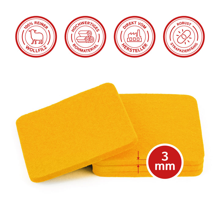 Filz Glasuntersetzer in gelb 4 Stück 3mm dick 9x9cm