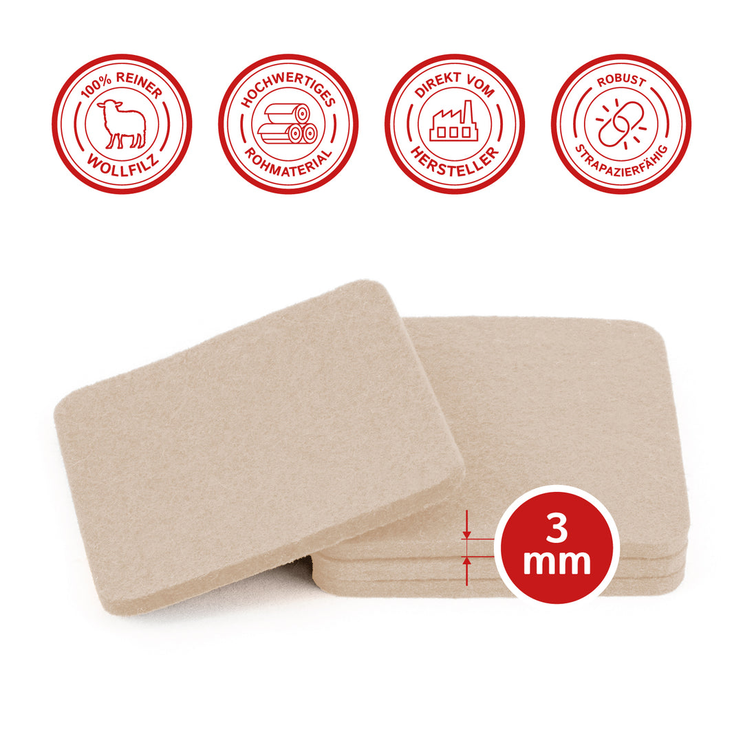 Filz Glasuntersetzer in sand 4 Stück 3mm dick 9x9cm