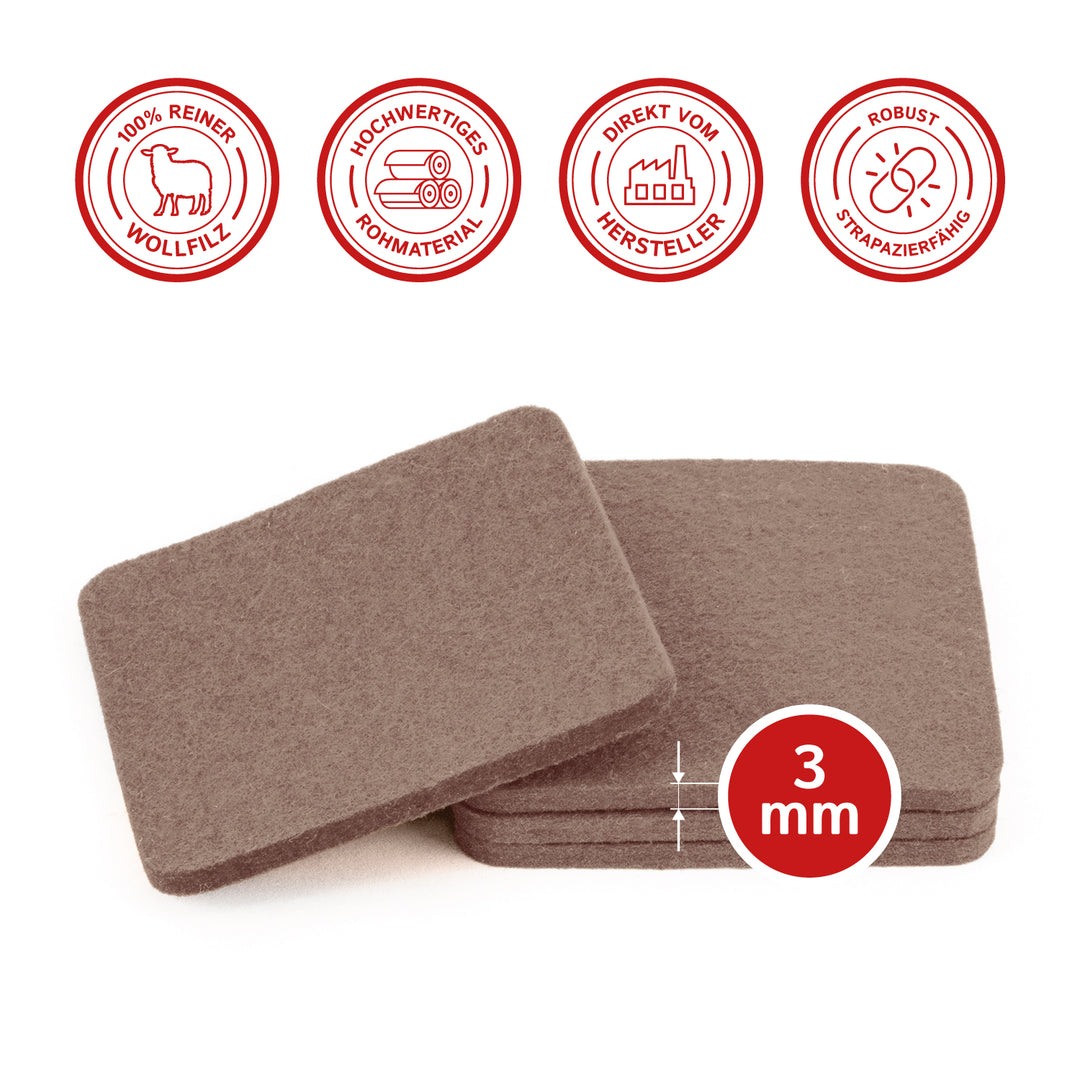 Filz Glasuntersetzer in cappuccino 4 Stück 3mm dick 9x9cm