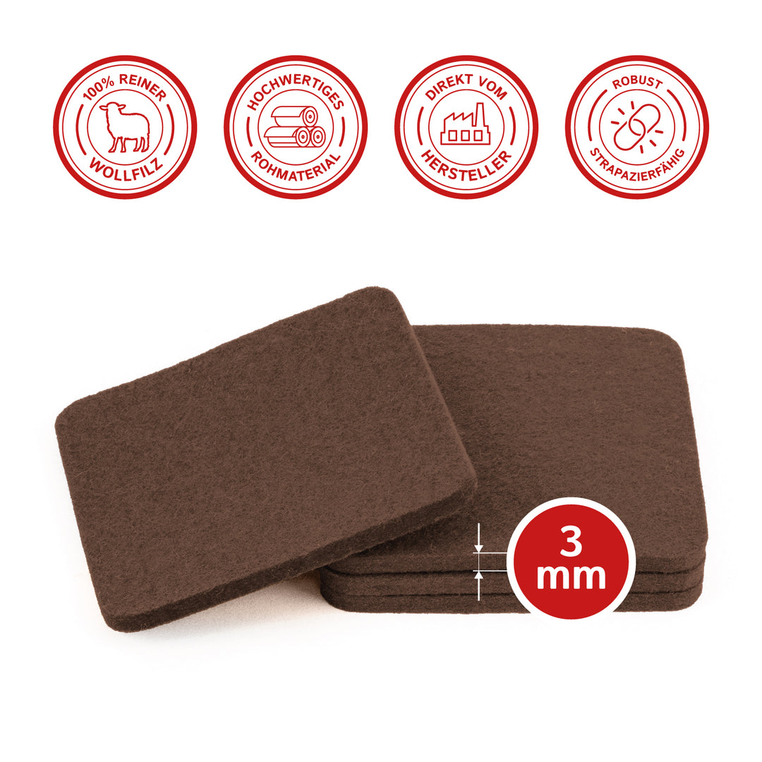 Filz Glasuntersetzer in kaffee 4 Stück 3mm dick 9x9cm
