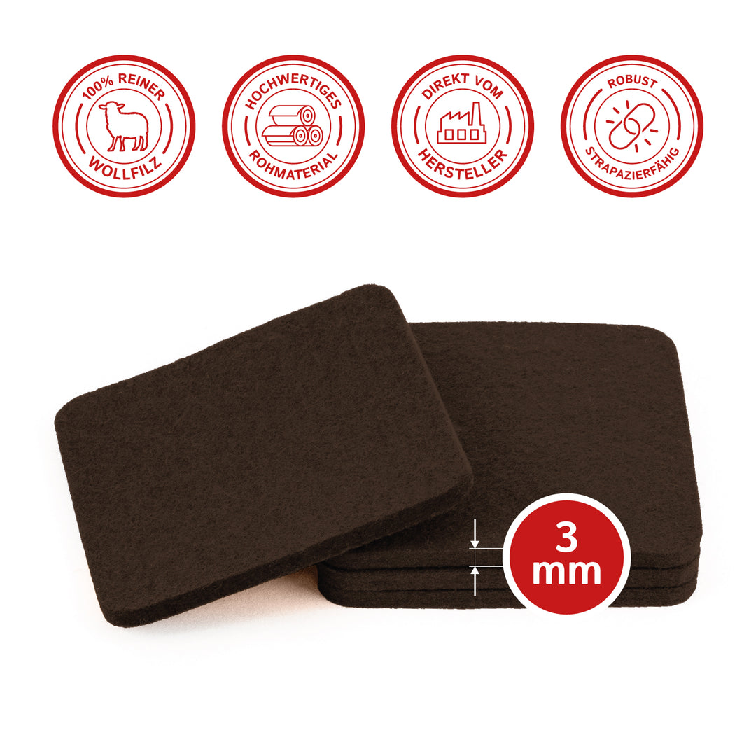Filz Glasuntersetzer in schoko 4 Stück 3mm dick 9x9cm