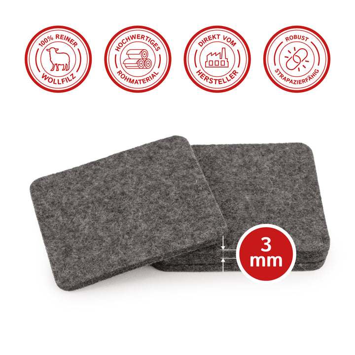 Filz Glasuntersetzer in anthrazit 4 Stück 3mm dick 9x9cm