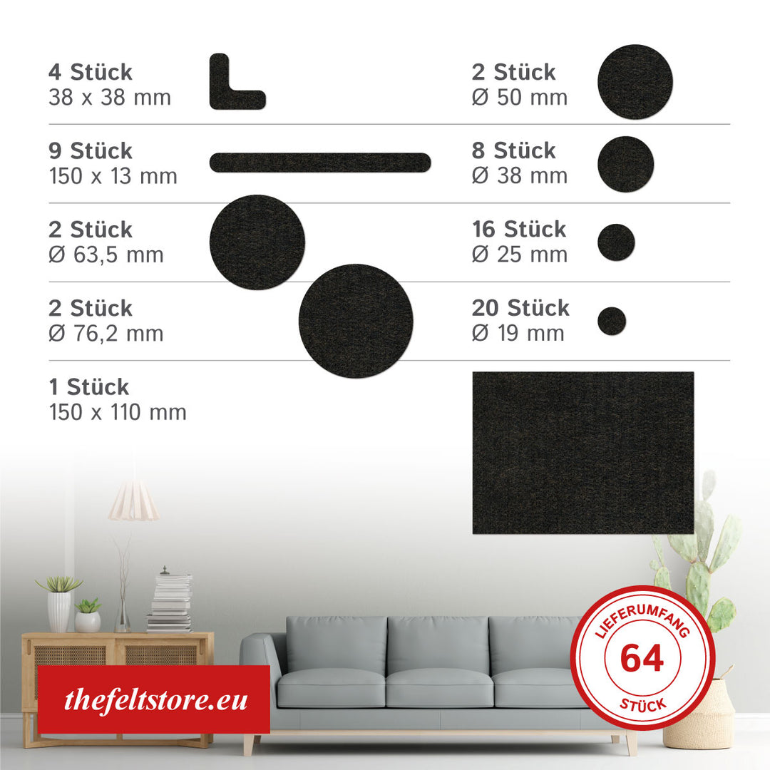 Felt gliders, self-adhesive, set of 64