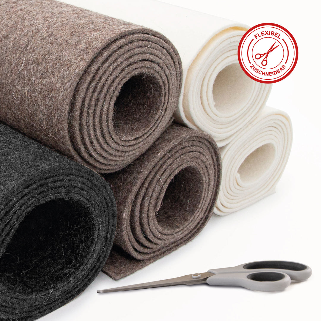 Wollfilz Meterware 3mm dick, 1,70m breit (weich 0,20 kg/cdm), dicker Filz auf Rolle