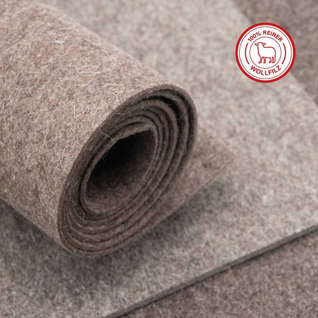 Wollfilz Meterware 3mm dick, 1,70m breit (weich 0,20 kg/cdm), dicker Filz auf Rolle