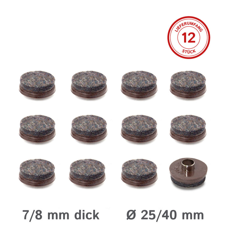 Felt pads with metal device round - 12 pieces