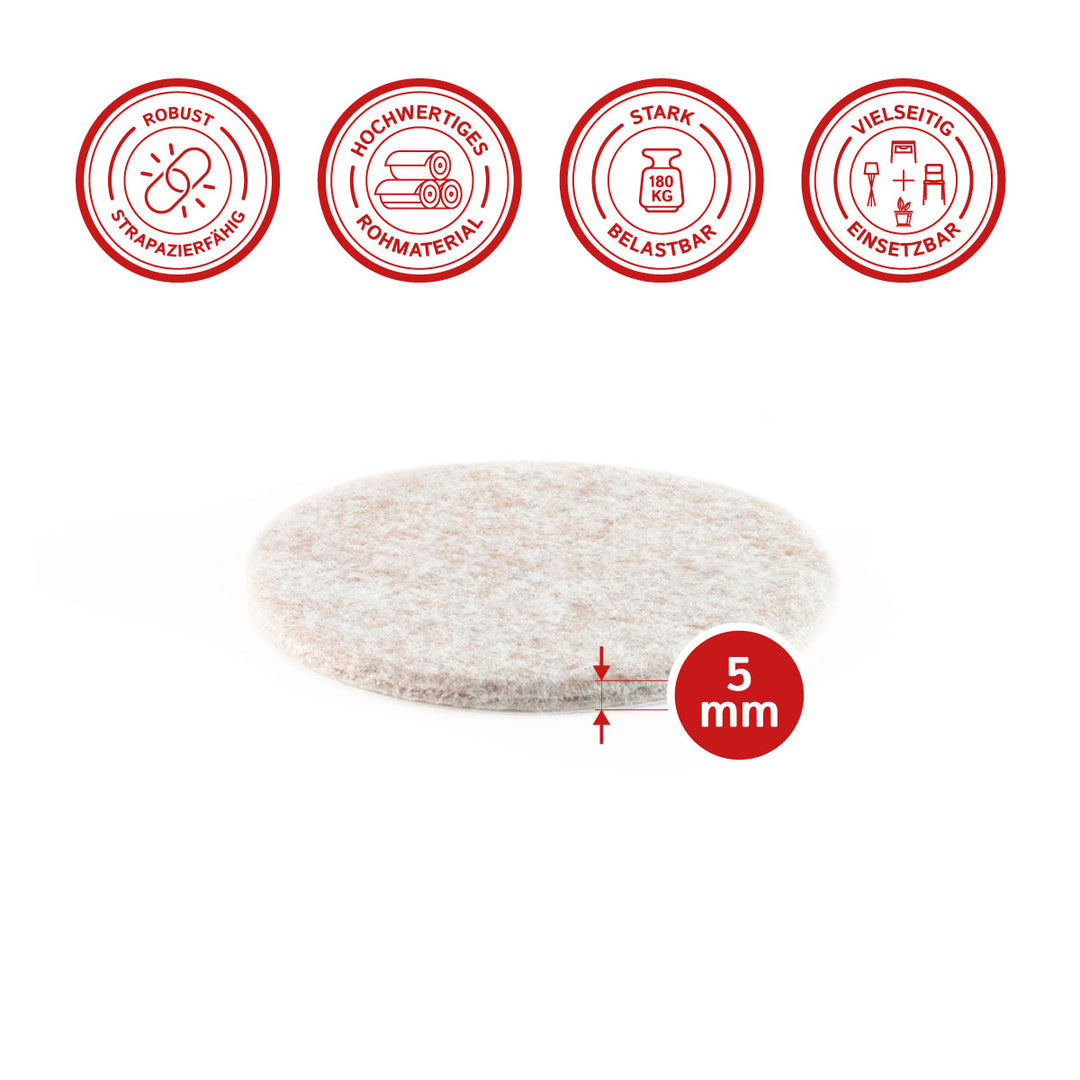 Felt gliders self-adhesive round 50mm, 5mm thick - 12 pieces