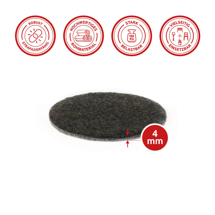 Filzgleiter selbstklebend rund 75mm, 5mm dick - 12 Stück