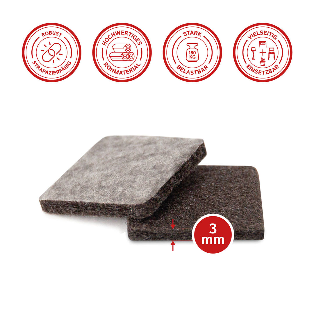 Felt gliders self-adhesive square 22mm, 3mm thick