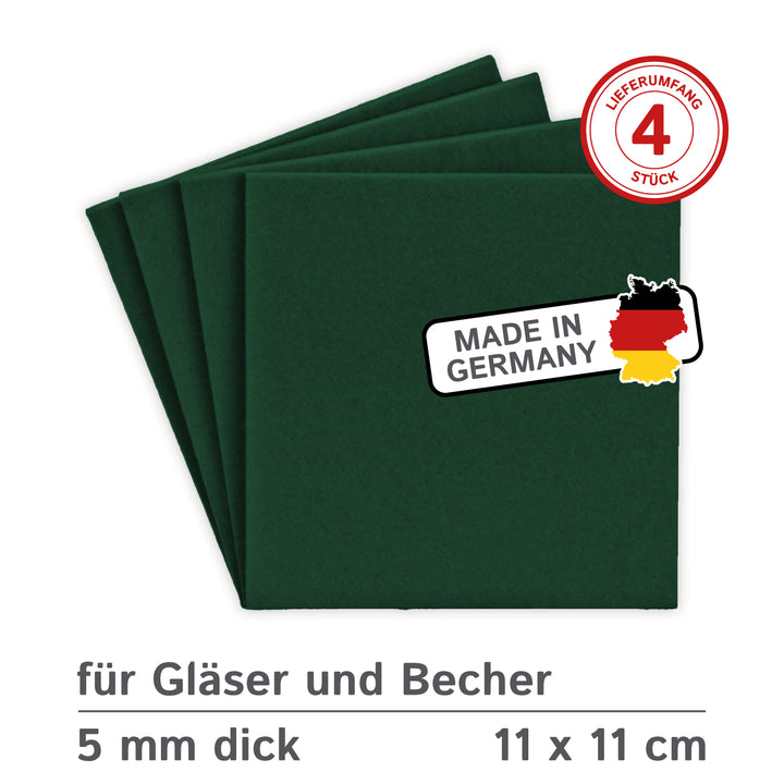 Untersetzer aus Designfilz, eckig, 11 x 11 cm, 5 mm dick, 4 Stück