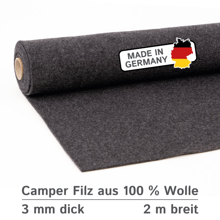 Wollfilz für Camper: 100% Natur-Nadelfilz - 3mm dick dehnbar & atmungsaktiv - Made in Germany