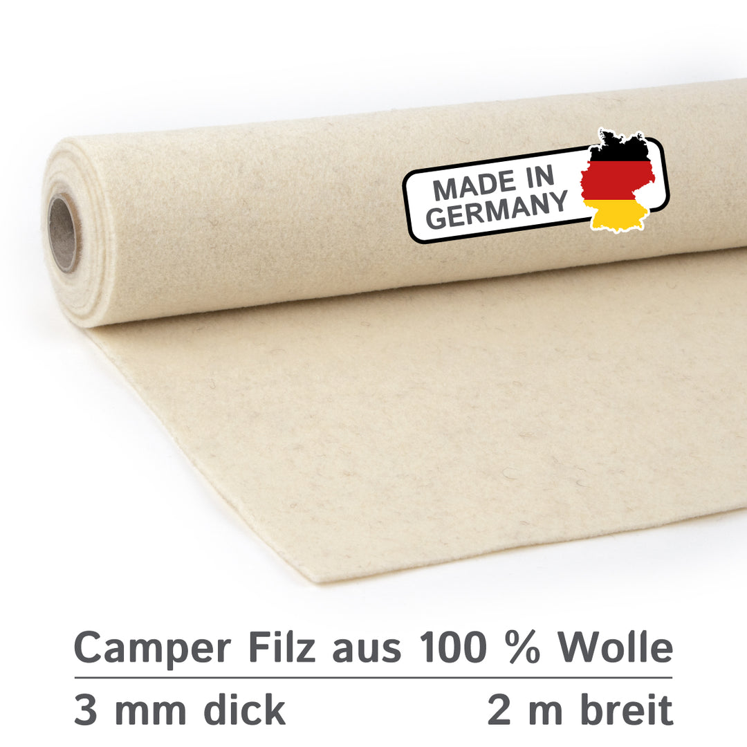 Wollfilz für Camper: 100% Natur-Nadelfilz - 3mm dick dehnbar & atmungsaktiv - Made in Germany