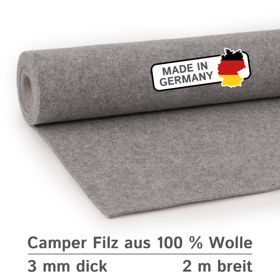 Wollfilz für Camper: 100% Natur-Nadelfilz - 3mm dick dehnbar & atmungsaktiv - Made in Germany