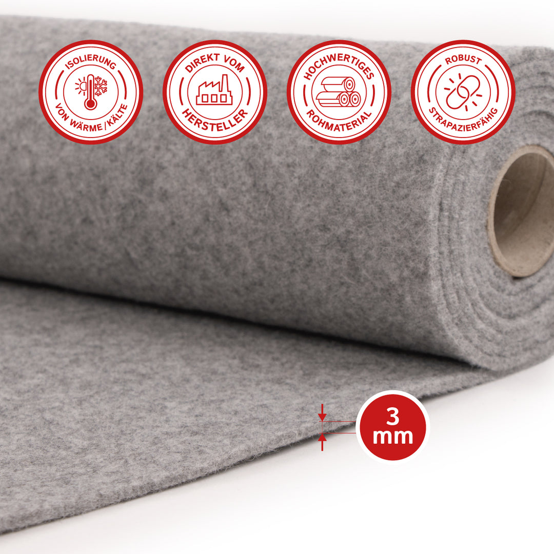 Wollfilz für Camper: 100% Natur-Nadelfilz - 3mm dick dehnbar & atmungsaktiv - Made in Germany