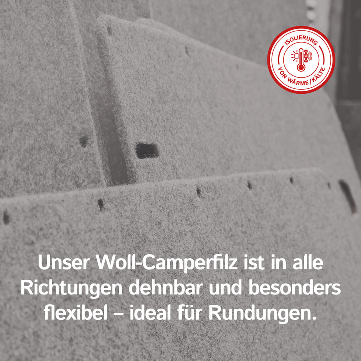Wollfilz für Camper: 100% Natur-Nadelfilz - 3mm dick dehnbar & atmungsaktiv - Made in Germany