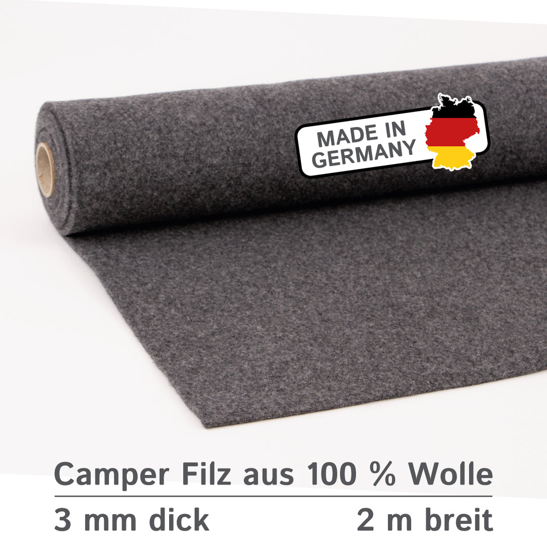 Wollfilz für Camper: 100% Natur-Nadelfilz - 3mm dick dehnbar & atmungsaktiv - Made in Germany