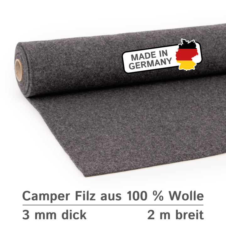 Wollfilz für Camper: 100% Natur-Nadelfilz - 3mm dick dehnbar & atmungsaktiv - Made in Germany