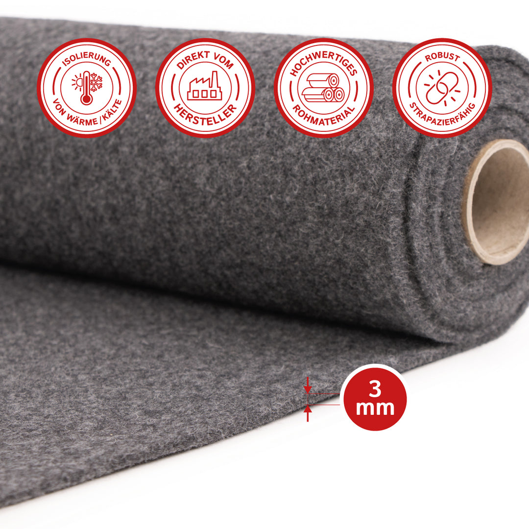 Wollfilz für Camper: 100% Natur-Nadelfilz - 3mm dick dehnbar & atmungsaktiv - Made in Germany