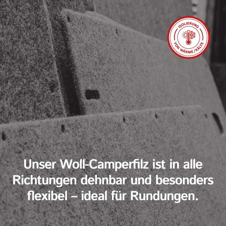 Wollfilz für Camper: 100% Natur-Nadelfilz - 3mm dick dehnbar & atmungsaktiv - Made in Germany