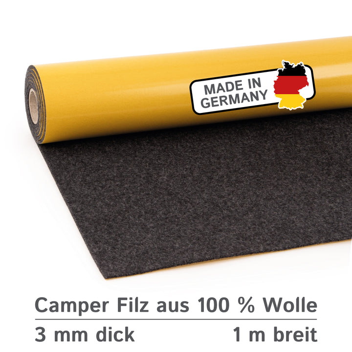 Wollfilz für Camper selbstklebend: 100% Natur-Nadelfilz - 3 mm dick dehnbar & atmungsaktiv - Made in Germany
