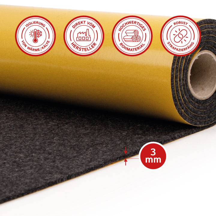 Wollfilz für Camper selbstklebend: 100% Natur-Nadelfilz - 3 mm dick dehnbar & atmungsaktiv - Made in Germany