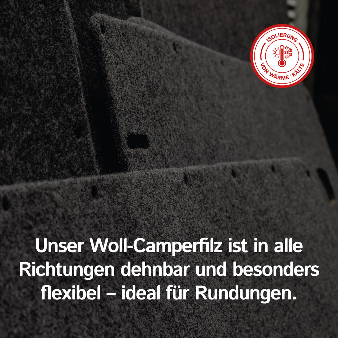 Wollfilz für Camper selbstklebend: 100% Natur-Nadelfilz - 3 mm dick dehnbar & atmungsaktiv - Made in Germany