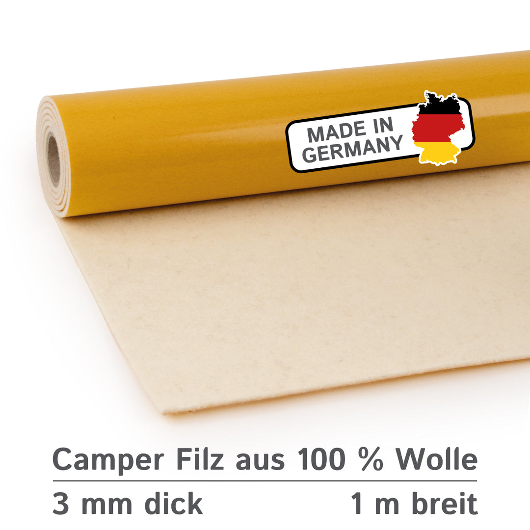 Wollfilz für Camper selbstklebend: 100% Natur-Nadelfilz - 3 mm dick dehnbar & atmungsaktiv - Made in Germany