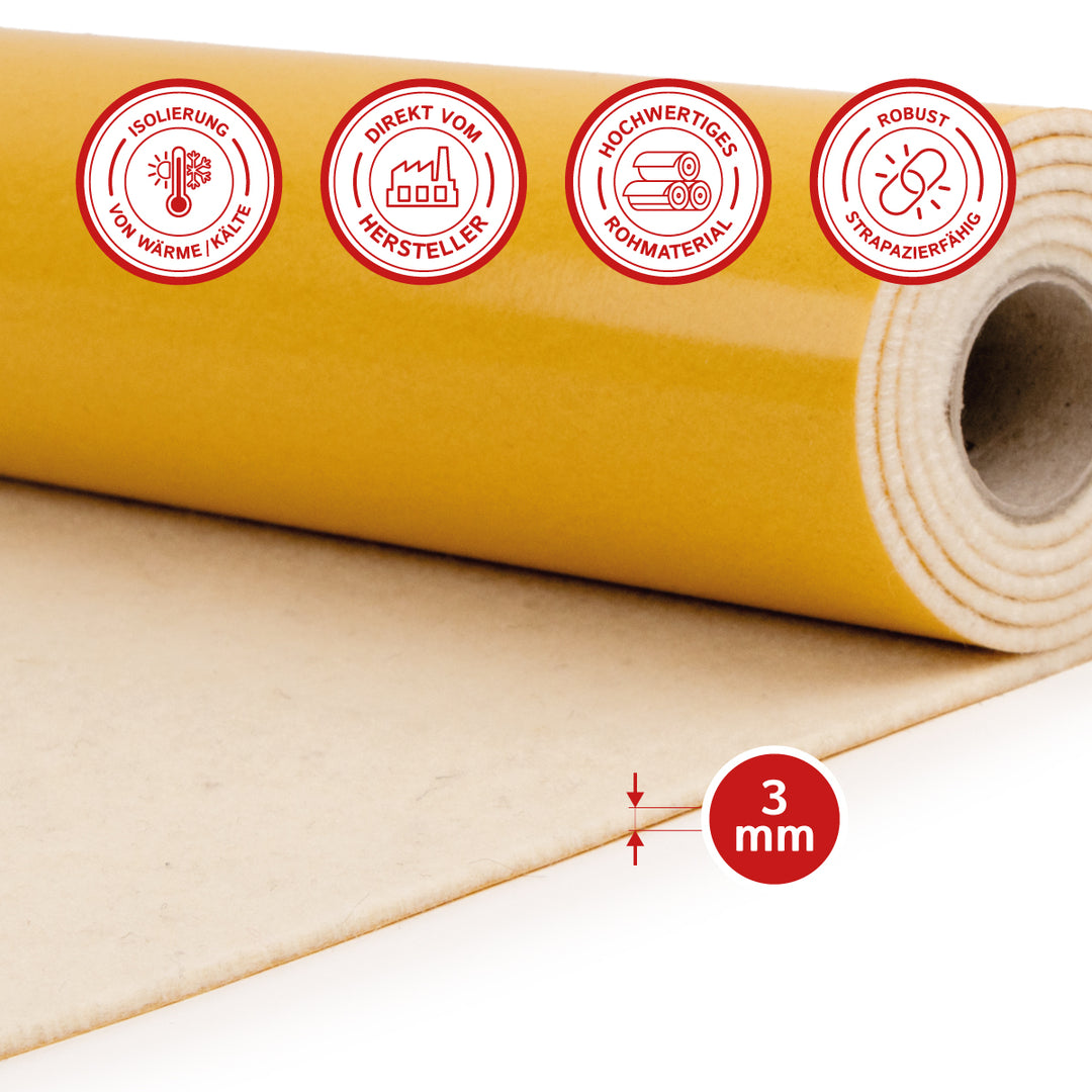 Wollfilz für Camper selbstklebend: 100% Natur-Nadelfilz - 3 mm dick dehnbar & atmungsaktiv - Made in Germany