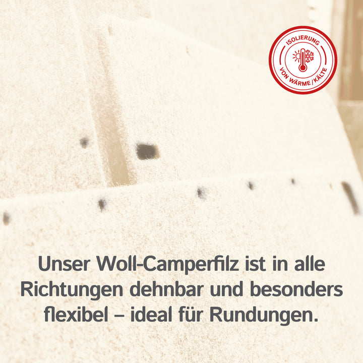 Wollfilz für Camper selbstklebend: 100% Natur-Nadelfilz - 3 mm dick dehnbar & atmungsaktiv - Made in Germany