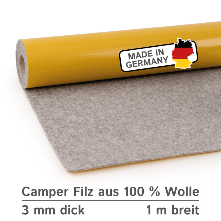 Wollfilz für Camper selbstklebend: 100% Natur-Nadelfilz - 3 mm dick dehnbar & atmungsaktiv - Made in Germany