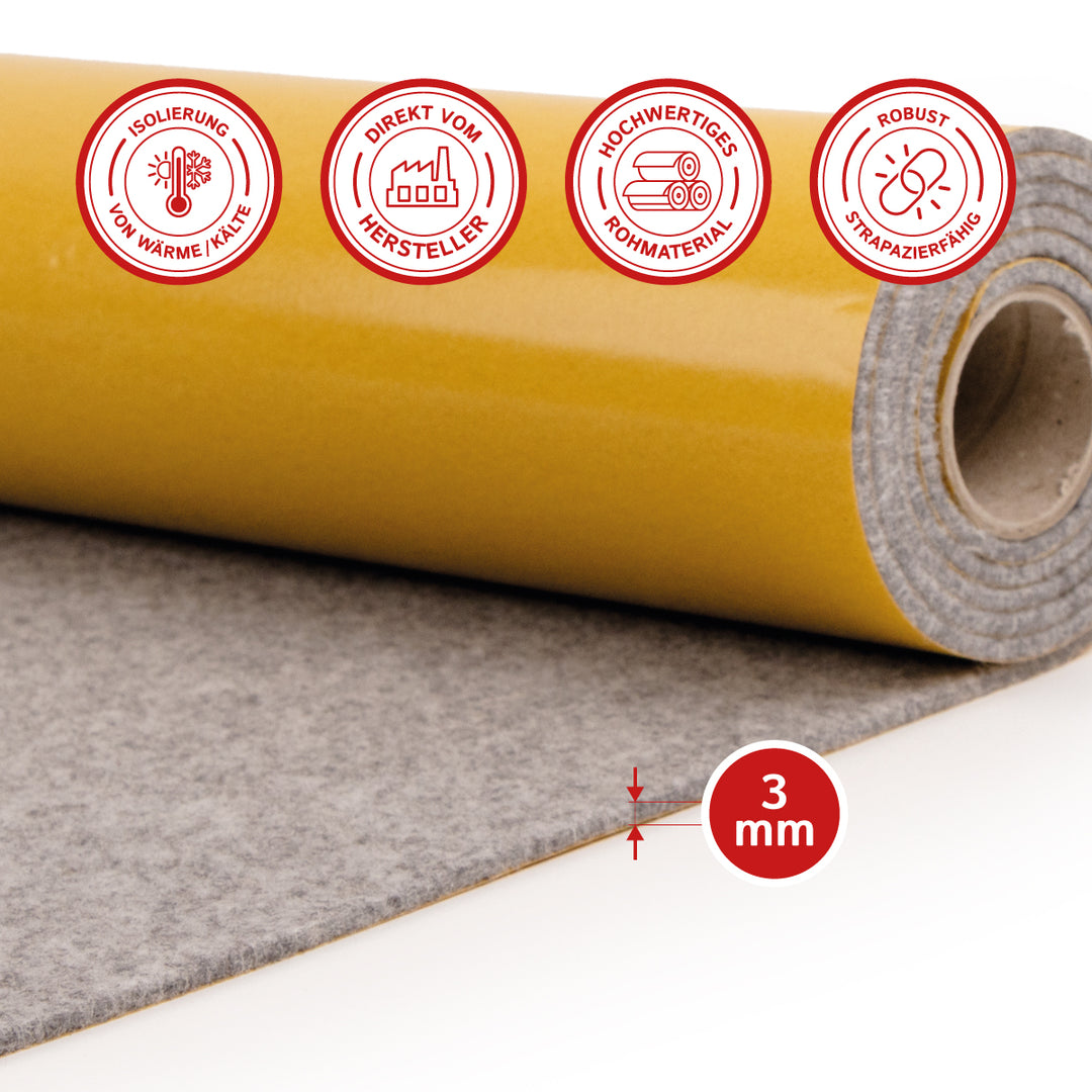 Wollfilz für Camper selbstklebend: 100% Natur-Nadelfilz - 3 mm dick dehnbar & atmungsaktiv - Made in Germany