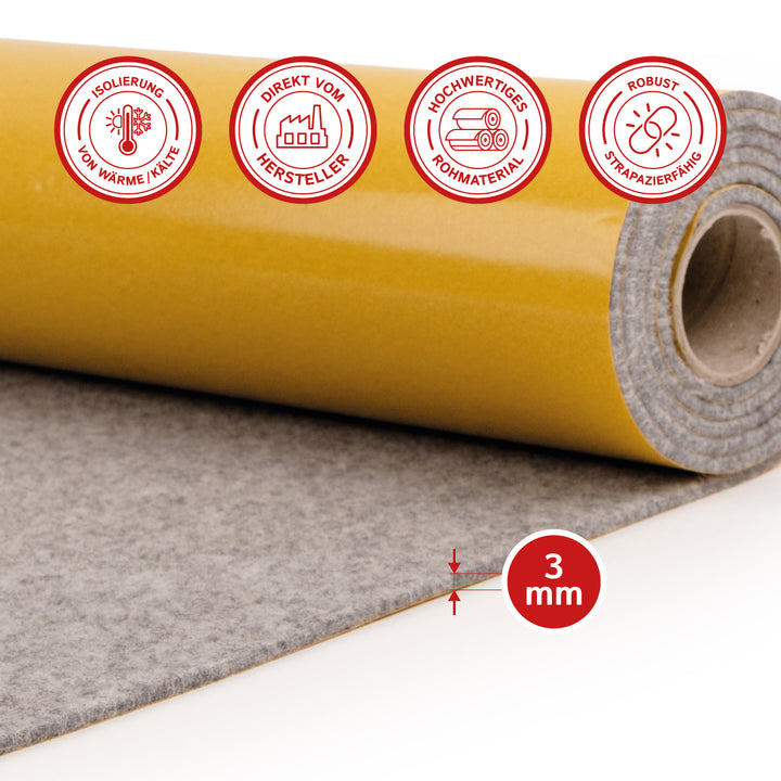 Wollfilz für Camper selbstklebend: 100% Natur-Nadelfilz - 3 mm dick dehnbar & atmungsaktiv - Made in Germany