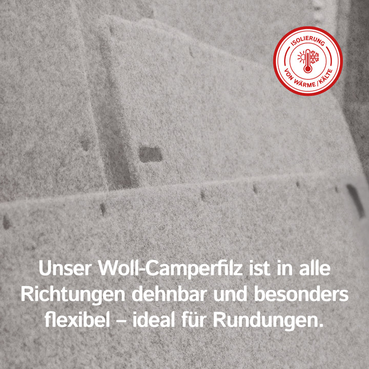 Wollfilz für Camper selbstklebend: 100% Natur-Nadelfilz - 3 mm dick dehnbar & atmungsaktiv - Made in Germany
