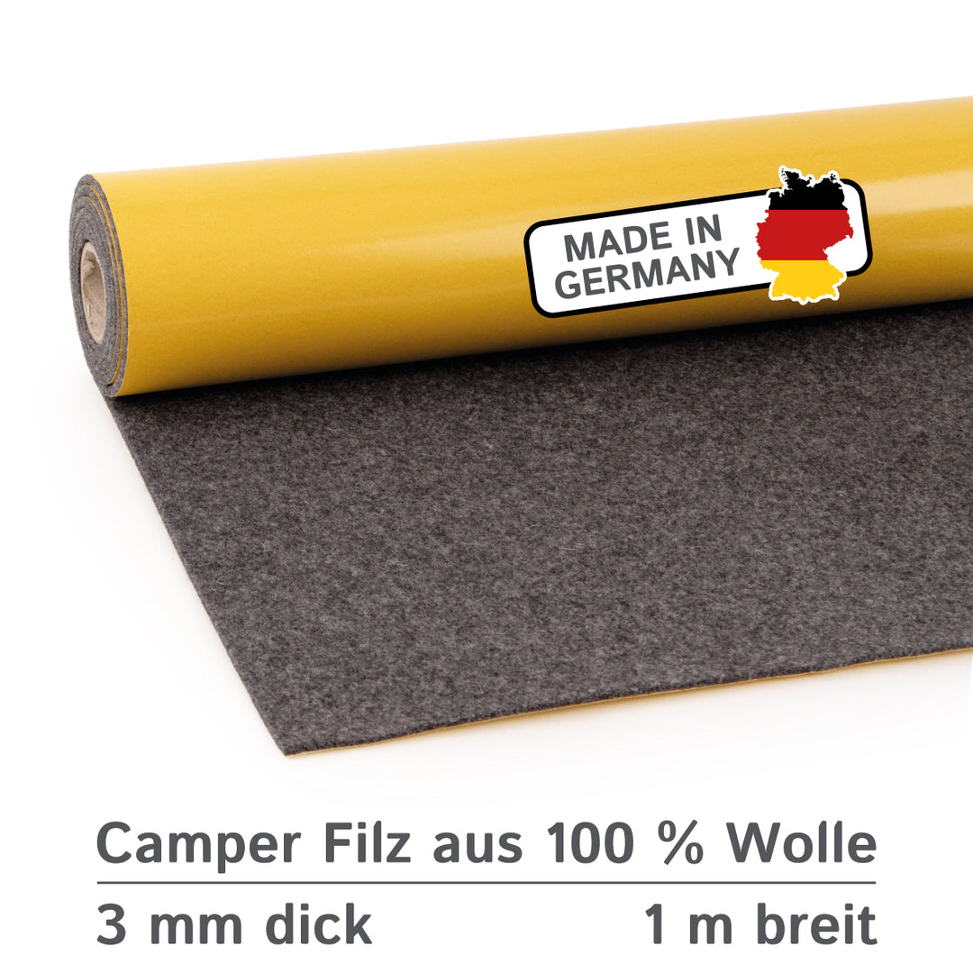 Wollfilz für Camper selbstklebend: 100% Natur-Nadelfilz - 3 mm dick dehnbar & atmungsaktiv - Made in Germany