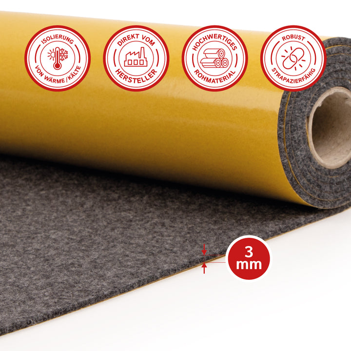 Wollfilz für Camper selbstklebend: 100% Natur-Nadelfilz - 3 mm dick dehnbar & atmungsaktiv - Made in Germany