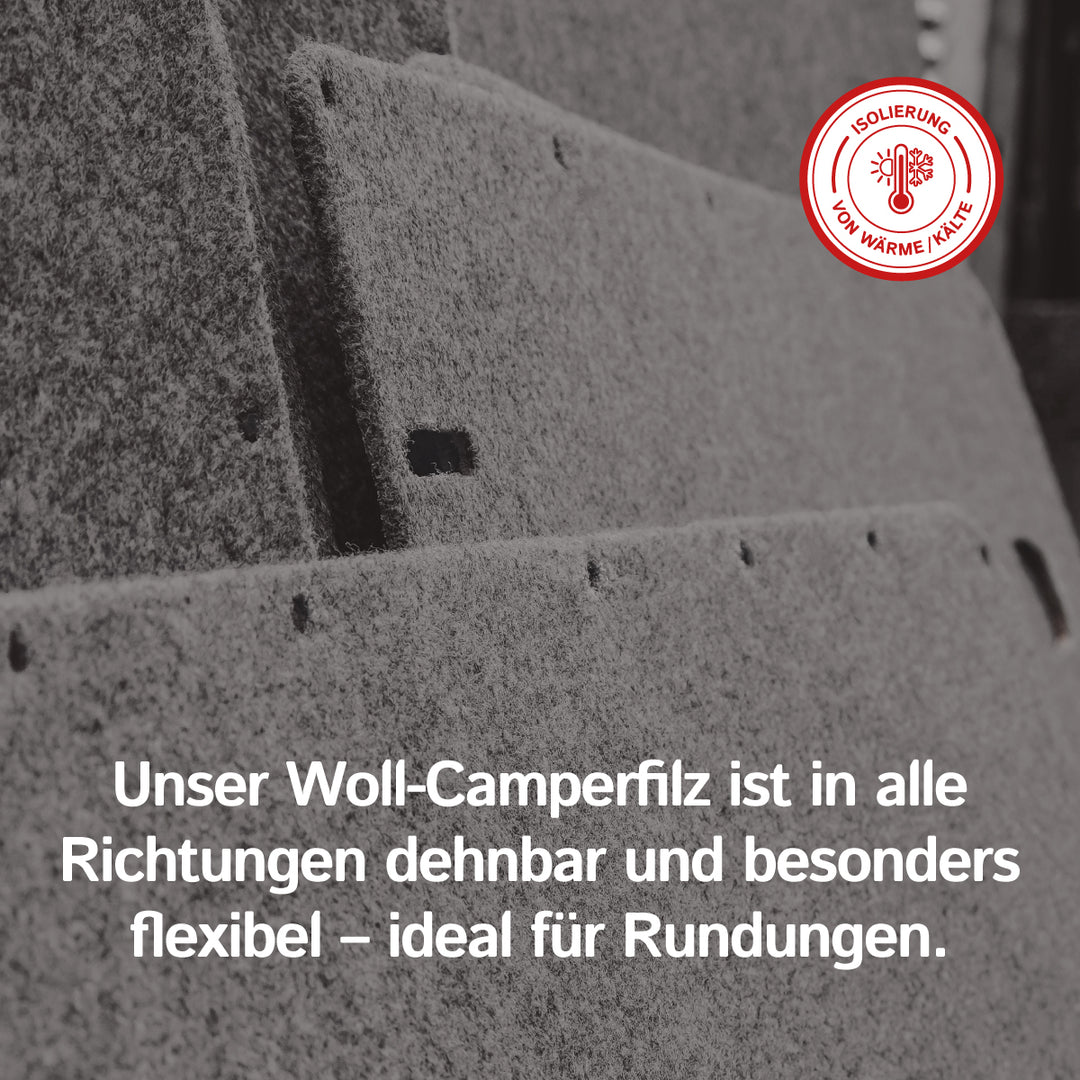 Wollfilz für Camper selbstklebend: 100% Natur-Nadelfilz - 3 mm dick dehnbar & atmungsaktiv - Made in Germany