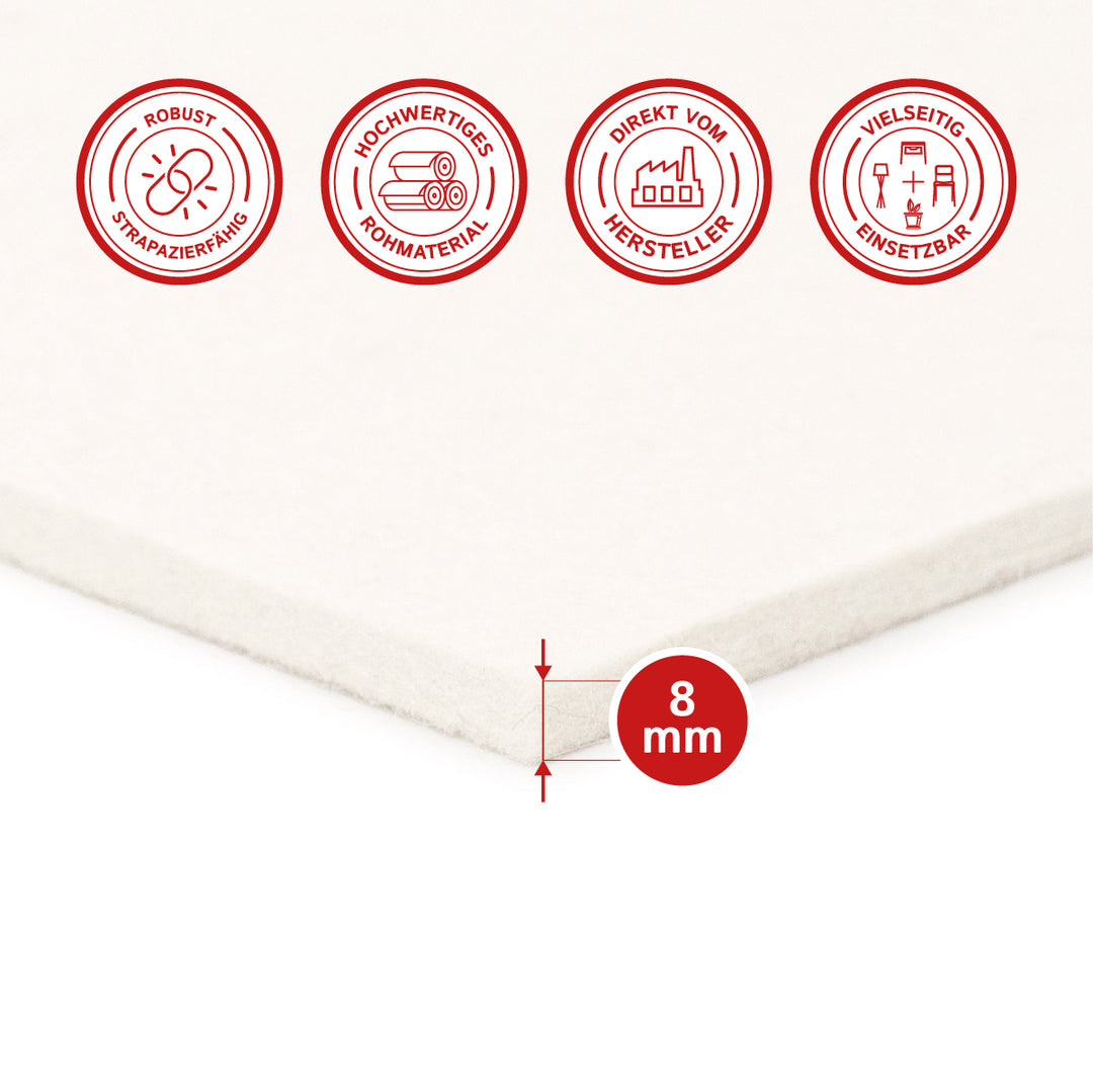 Wollfilz Zuschnitt 8 mm dick, (weich - 0,20 g/cm³)