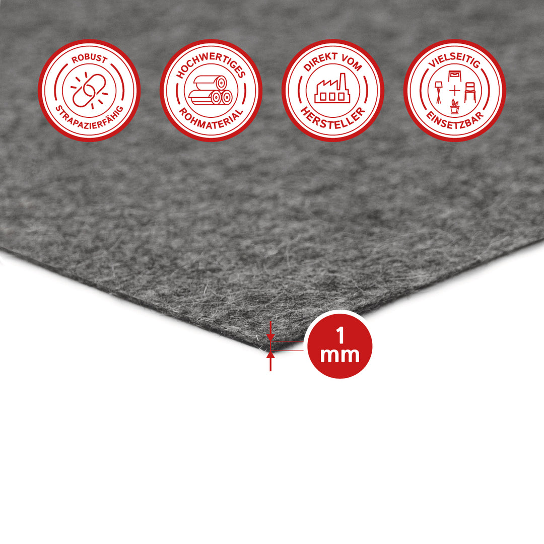 Wollfilz Zuschnitt 1 mm dick, (fest - 0,36 g/cm³)