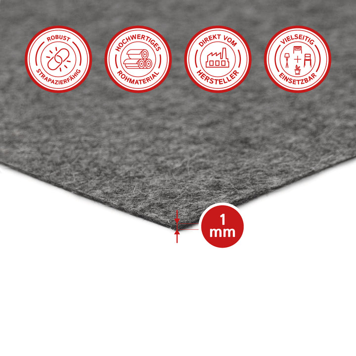 Wollfilz Zuschnitt 1 mm dick, (fest - 0,36 g/cm³)