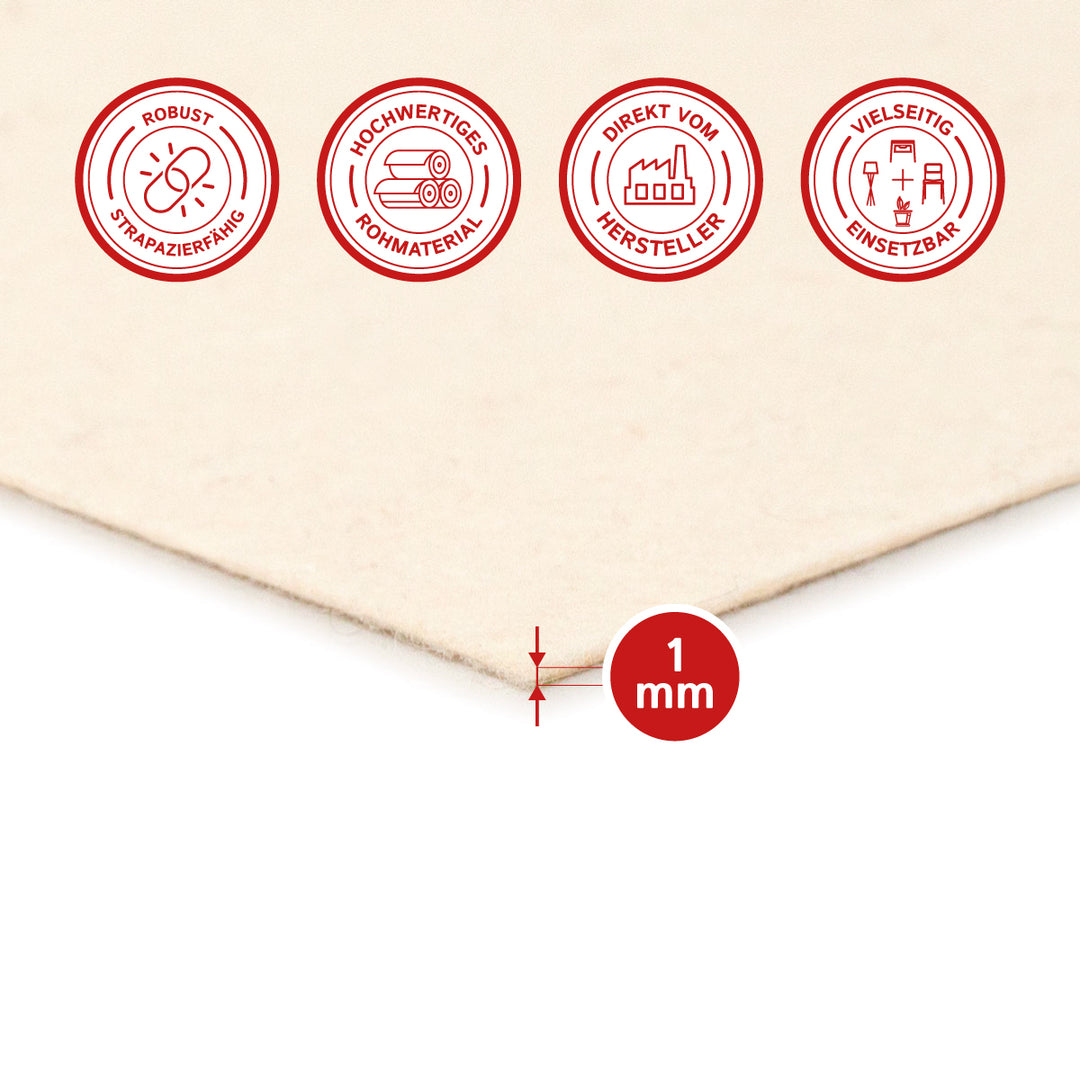 Wollfilz Zuschnitt 1 mm dick, (fest - 0,36 g/cm³)